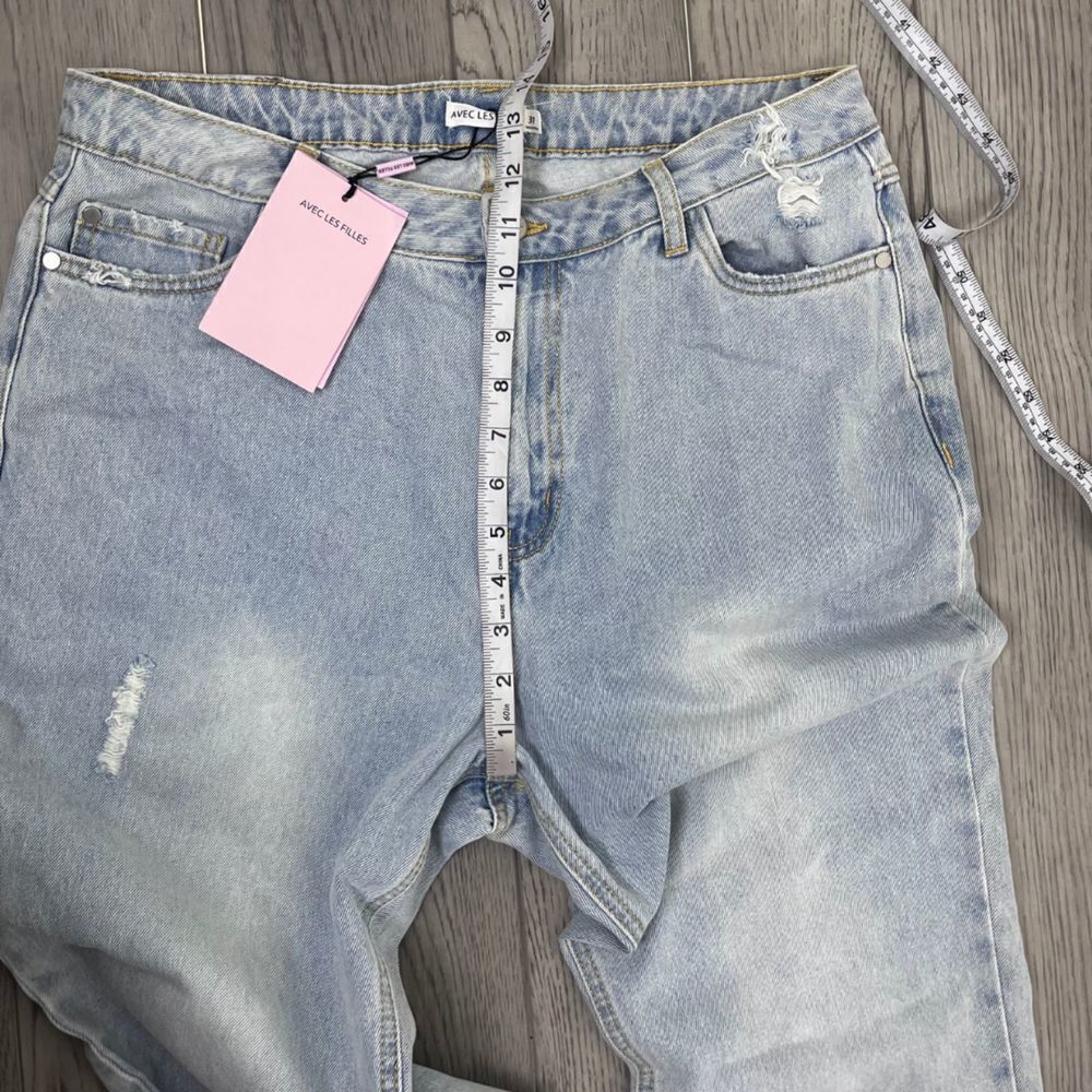 Avec Les Filles Size 31 Cotton Straight Leg Distressed High Rise Denim NEW Jeans - Picture 14 of 15